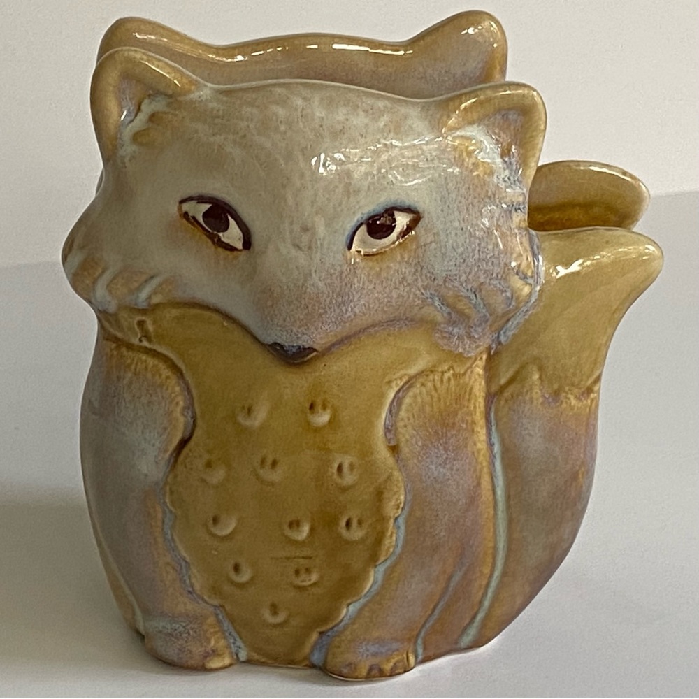 Fox Napkin Holder Ceramic Natures Home Drip Glazed Blue Beige Mail Desk EUC